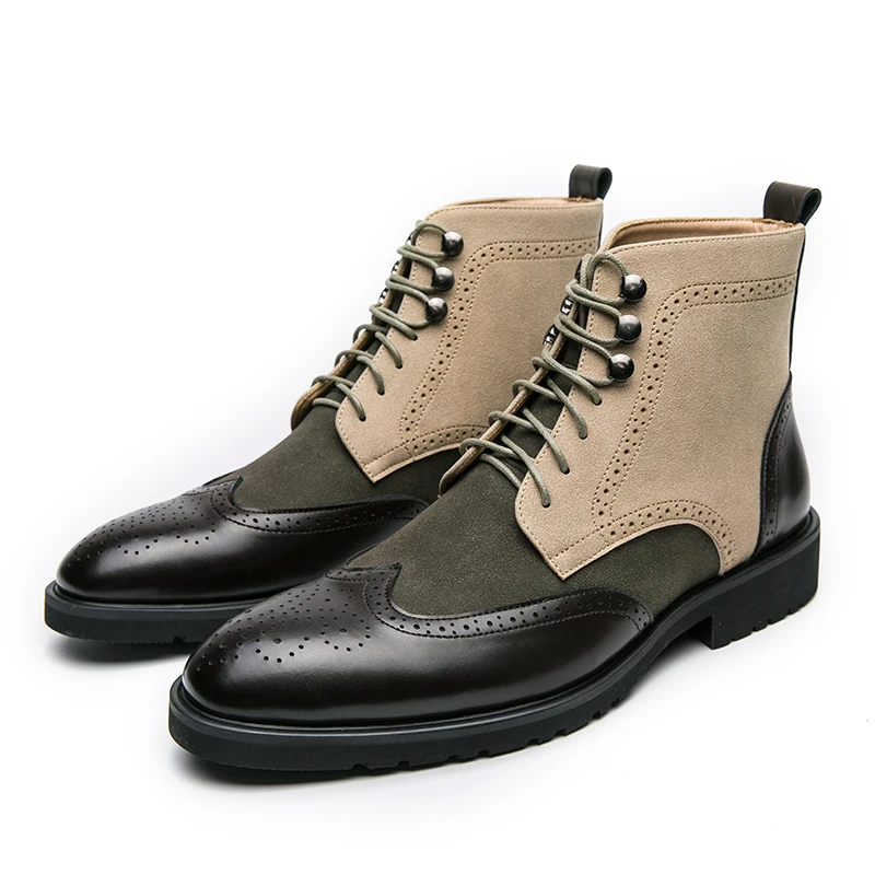 Men'S Shoes Brogues - รองเท้าบูทหนังผู้ชายทรงหุ้มข้อสูงสีดำสไตล์เรโทร หัวแหลม ผูกเชือก สวมใส่สบาย เหมาะสำหรับใส่เป็นรองเท้าทางการ ปี