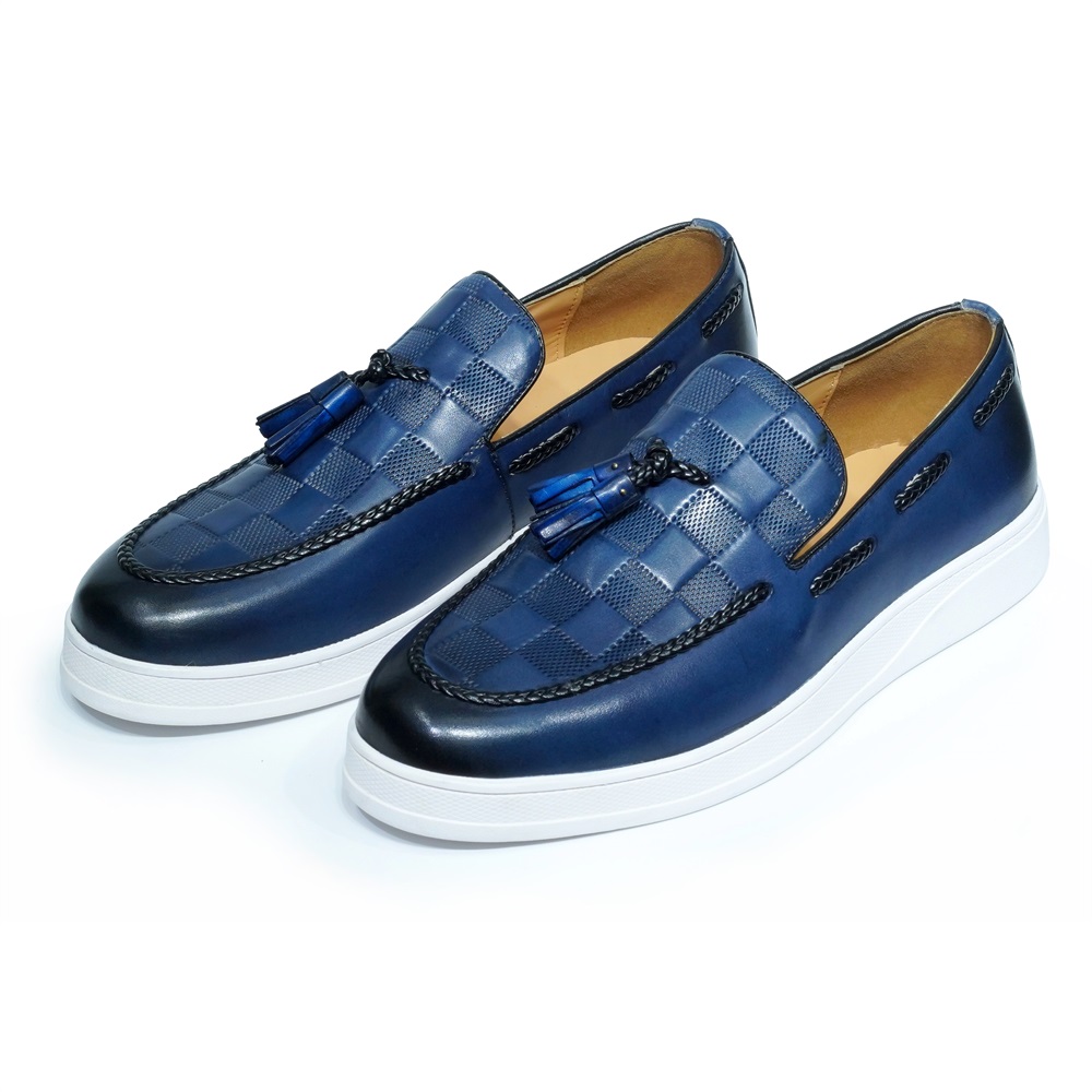 Men'S Shoes Navy Blue - รองเท้าหนังแท้แบบสวมติดพู่สำหรับผู้ชาย, รองเท้าโลฟเฟอร์รองเท้าลำลองแฟชั่นธุรกิจสีน้ำเงินดำแดง