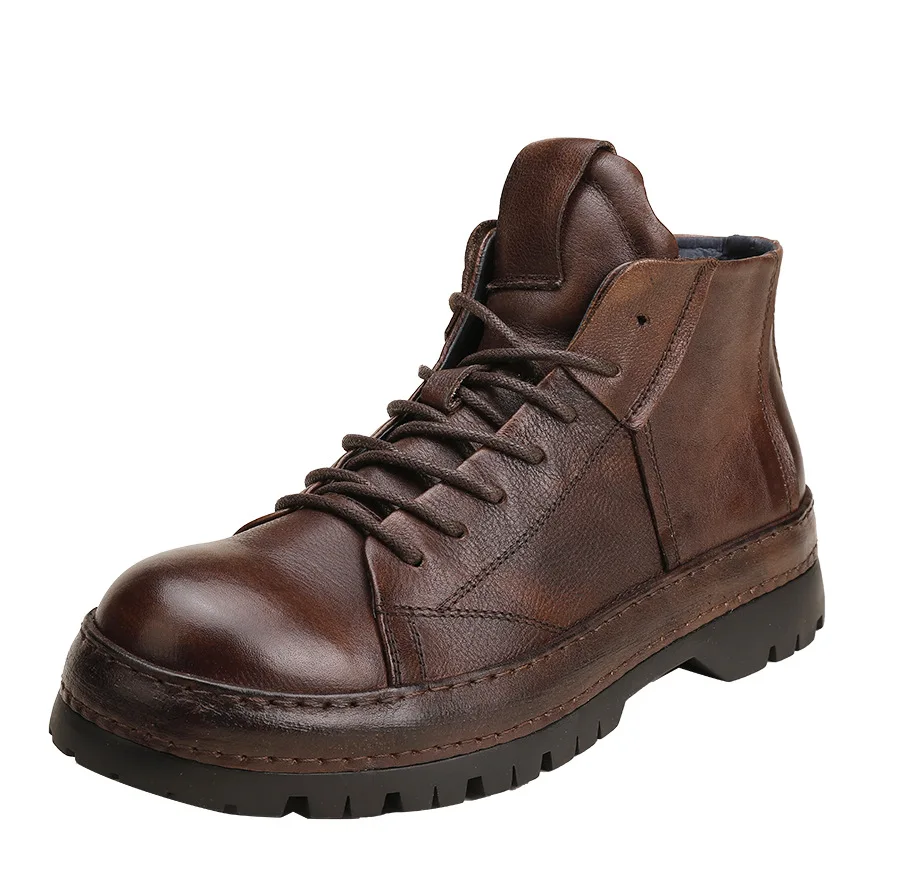 Men'S Shoes Brogues - Vintage อังกฤษผู้ชายข้อเท้ารองเท้า Handmade Casual ธุรกิจรองเท้าหนังกลางแจ้งรถจักรยานยนต์รองเท้า Brogue
