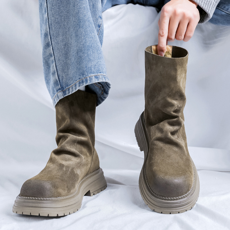 Men Shoes Type - แฟชั่นผู้ชาย Punk Rock รองเท้าแพลตฟอร์มสูง Designer วัวหนังนิ่มรองเท้าหนังคาวบอยยาวอินเทรนด์รถจักรยานยนต์