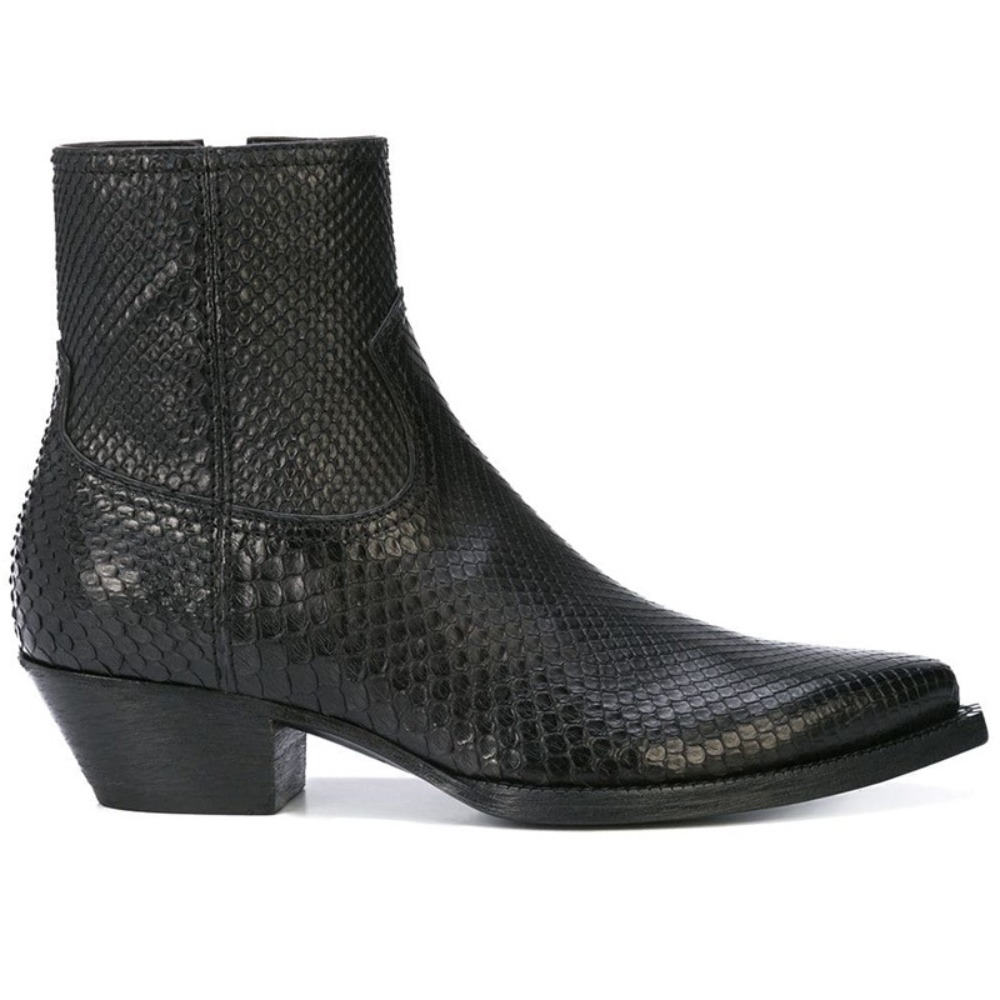 Men Shoes H&M - รองเท้าบูทเชลซีผู้ชาย หนังแท้ รองเท้าบูทหุ้มข้อ สไตล์ธุรกิจ หัวแหลม ส้นสูง