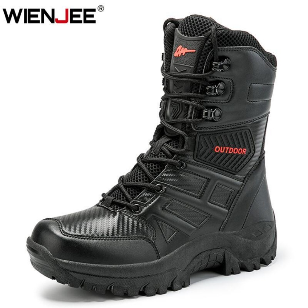 Men Shoes Type - รองเท้าบูทหนังหุ้มข้อสูงคุณภาพสูงสำหรับผู้ชาย ระบายอากาศได้ดี เหมาะสำหรับการเดินป่า รองเท้าบูทแบบทหาร รองเท้ากลางแจ้ง กันลื่น