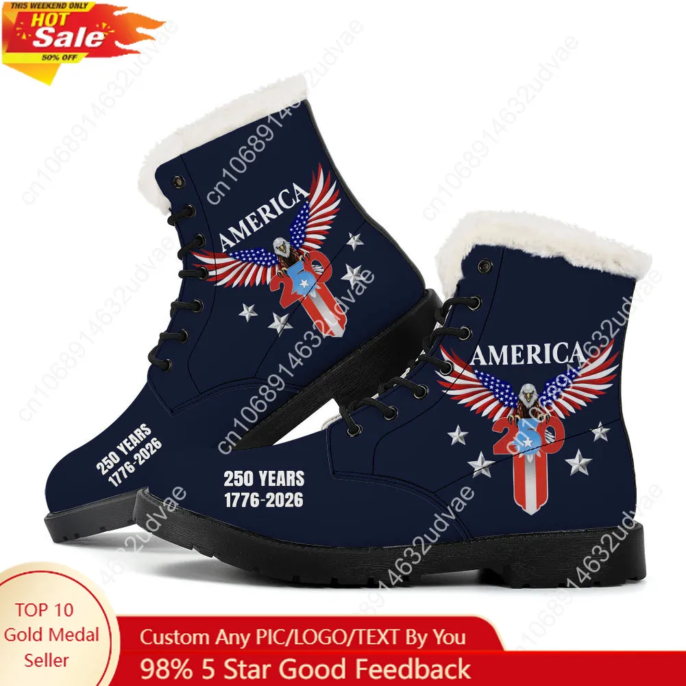 Men Shoes Boots - อเมริกาครบรอบ 250 ปี 1776-2026 รองเท้าบูทผ้ากำมะหยี่ รองเท้าลำลองสำหรับบุรุษและสตรี
