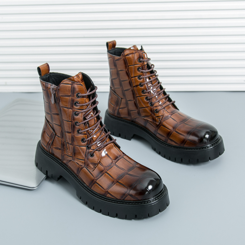 Men Shoes Office - รองเท้าบูทเชลซีแฟชั่นฤดูร้อนสำหรับผู้ชาย สีดำ สีน้ำตาล สไตล์อเมริกัน แบบผูกเชือก รองเท้าทำงาน