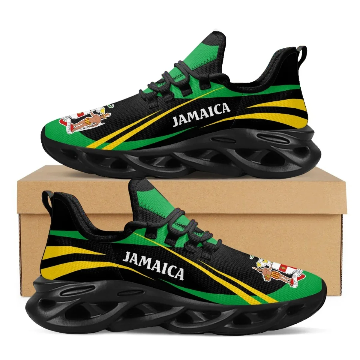 Men Shoes Trainers - รองเท้าผ้าใบลายธงชาติจาเมกาสำหรับผู้ชาย รุ่นปี 2022 รองเท้าวิ่งแบบมีใบมีด ระบายอากาศได้ดี รองเท้าผู้ชายแฟชั่นลำลองสำหรับผู้ชาย