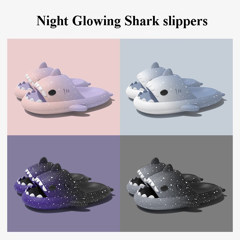 Men'S Shoes In Style - น่ารักการ์ตูน Shark รองเท้าแตะสําหรับผู้หญิงผู้ชายสีฤดูร้อนรองเท้า Night Glowing สไตล์คู่