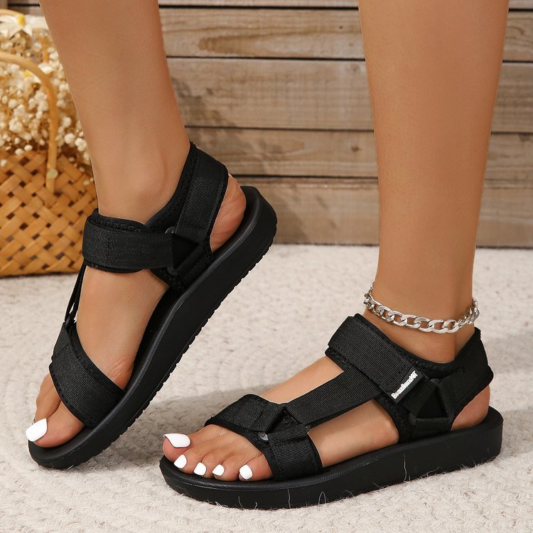 Velcro Strap Sandal - รองเท้าแตะผู้หญิงใหม่รองเท้ากีฬาพื้นนิ่มเปิดนิ้วเท้าฤดูร้อนแฟชั่นรองเท้าแตะชายหาดและกันลื่นสีทึบรองเท้าแตะสำหรับผู้หญิงผู้หญิง