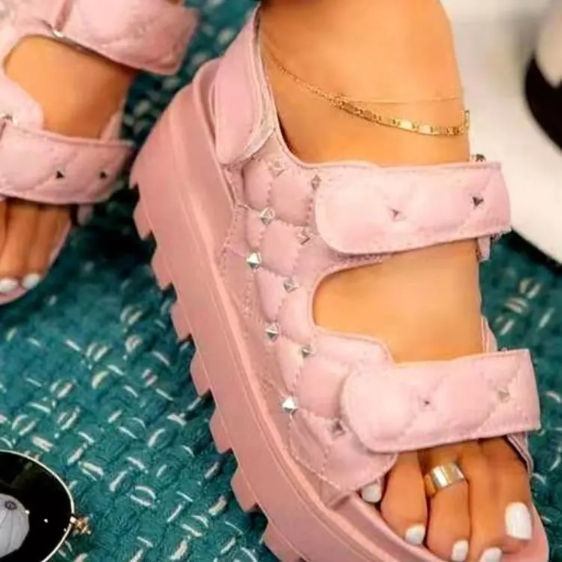 Velcro Strap Sandal - รองเท้าแตะพื้นรองเท้าหนาสำหรับผู้หญิงใหม่รองเท้าแตะแฟชั่นกลางแจ้งหนาสองชั้นทนทานกันลื่น2024ฤดูร้อน
