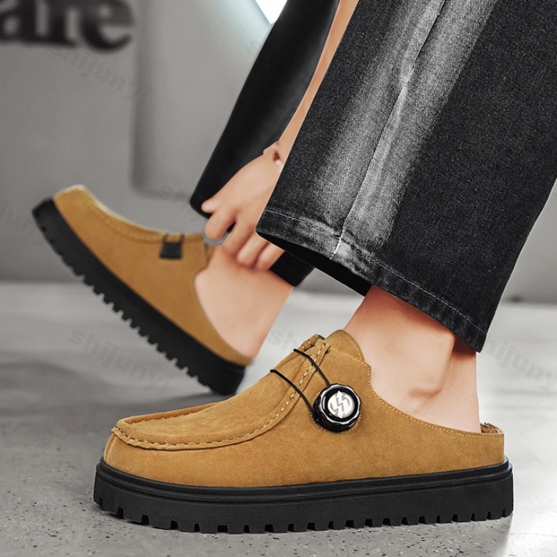 Men'S Shoes Birkenstock - ผู้ชายRetro Designแฟชั่นสบายๆหนาSoledรองเท้าแตะครึ่งสําหรับ2025ฤดูใบไม้ร่วงใหม่สบายอเนกประสงค์ลื่นChunkyลากรองเท้า