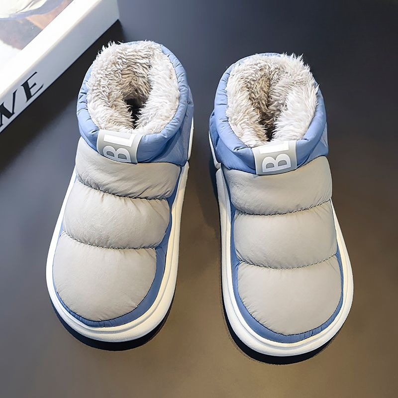 Men Shoes Online - รองเท้าบูทกันหนาวบุขนแกะสำหรับผู้ชาย บุขนหนา ทนความหนาว ดีไซน์สีตัดกัน พื้นหนา กันลื่น