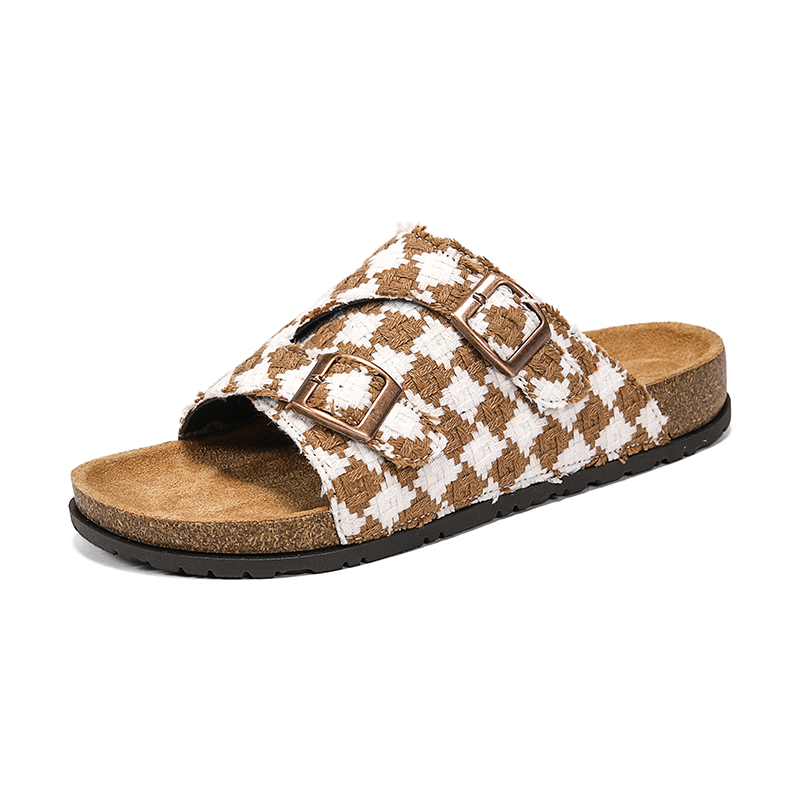 Men'S Shoes Birkenstock - รองเท้าแตะพื้นไม้ก๊อกลายสก็อตวินเทจ แบบปรับได้ สายรัดคู่ รองเท้าสานดัลแบบแบน กันลื่น รองเท้าลำลองสำหรับฤดูร้อน