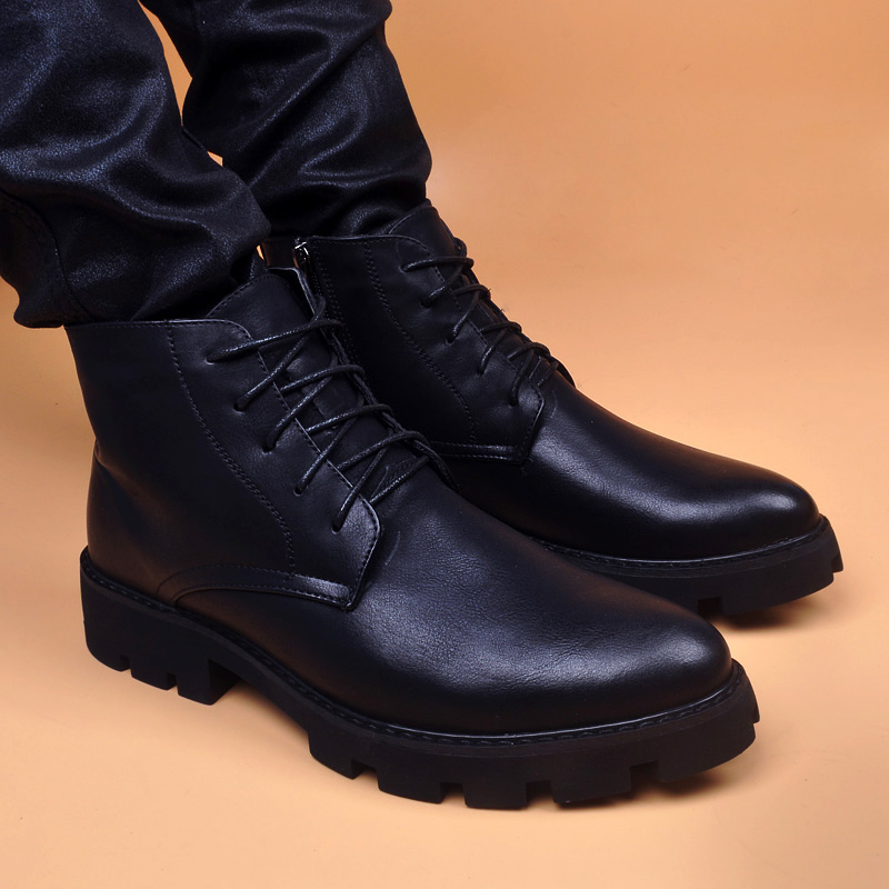 Men Shoes Office - รองเท้าบูทหนังแท้สำหรับผู้ชาย สไตล์ลำลอง ธุรกิจ สำนักงาน สีดำ สำหรับฤดูใบไม้ร่วงและฤดูหนาว