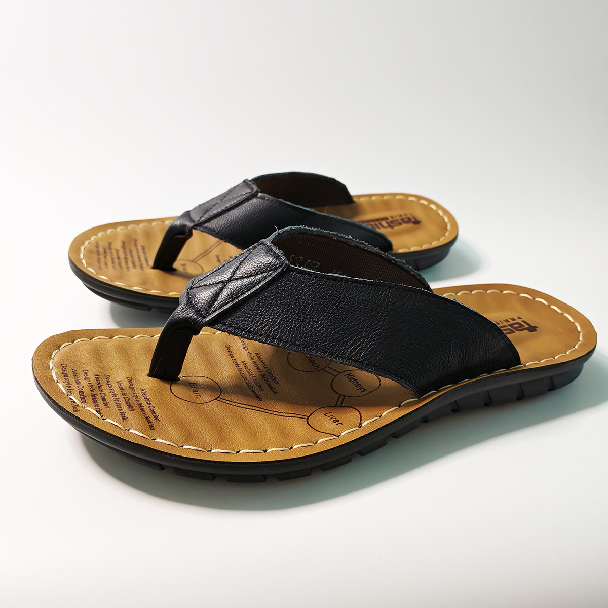 Men Shoes Type - รองเท้าฤดูร้อนผู้ชายรองเท้าแตะหนังแท้รองเท้าแตะผู้ชายรองเท้าแตะแบบสวมสำหรับวันหยุดกันลื่นสีดำสีกากี A673