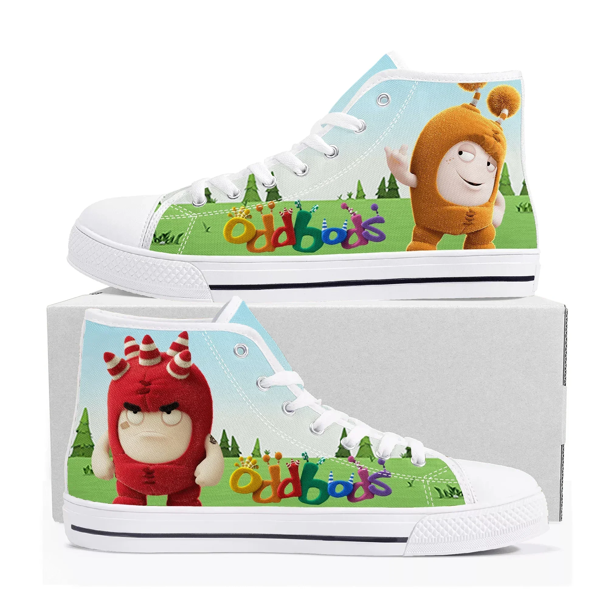 Men Shoes Singapore - รองเท้าผ้าใบหุ้มข้อสูง Oddbods สำหรับผู้ชายและผู้หญิง รองเท้าผ้าใบคุณภาพสูง ลายการ์ตูนสิงคโปร์ มังงะ