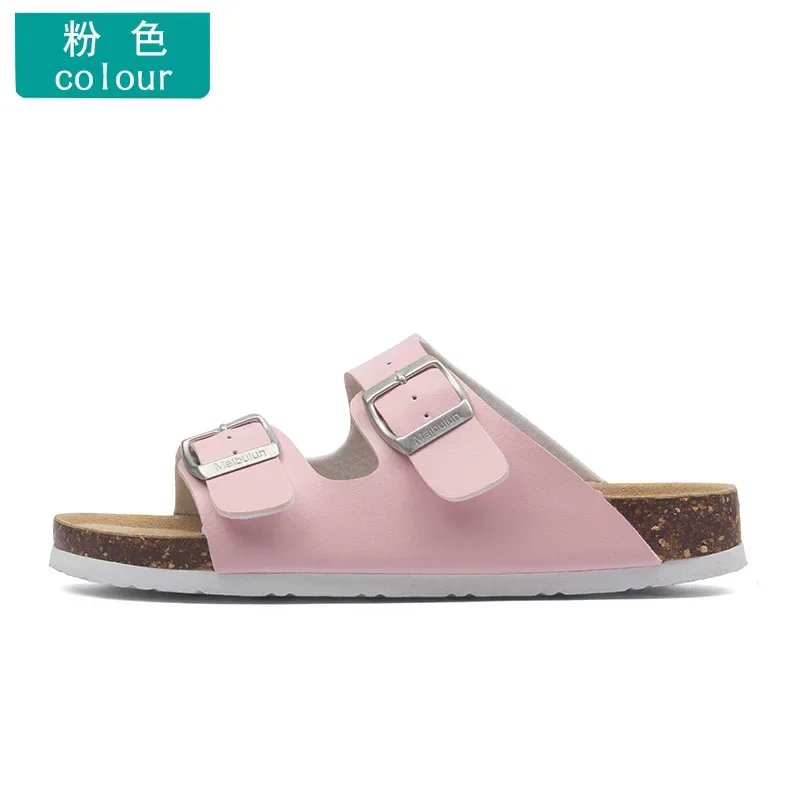 Men'S Shoes Birkenstock - รองเท้าแตะผู้หญิงหัวเข็มขัดแบนด้านล่างรองเท้าแตะ Cork ชายฤดูร้อน Unisex Beach ปุ่มรองเท้าแตะลําลองกลางแจ้ง