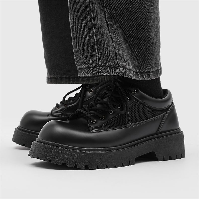Men Shoes Office - รองเท้าหนังทรงเดอร์บี้สีดำแบบหนา สไตล์ลำลองสไตล์อังกฤษสำหรับผู้ชาย เพิ่มความสูงแบบซ่อน