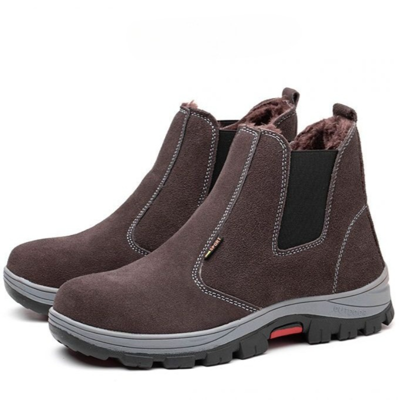 Men Shoes Online - รองเท้าเชื่อมหนังวัวบุขนหนานุ่มสำหรับฤดูหนาว ป้องกันการกระแทก ป้องกันการเจาะทะลุ สำหรับผู้ชาย ​