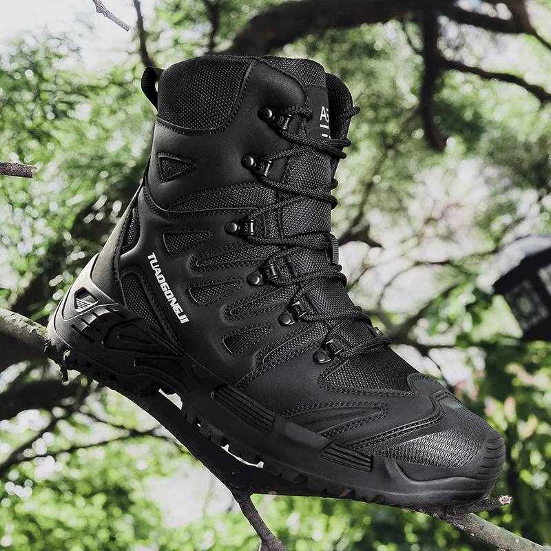 Men Shoes Office - ผู้ชายเดินป่ากลางแจ้งรองเท้าบู๊ทส์ข้อเท้าทะเลทรายรองเท้ากีฬารองเท้าทหารทำงานกันน้ำความปลอดภัยในการทำงานรองเท้าล่าสัตว์