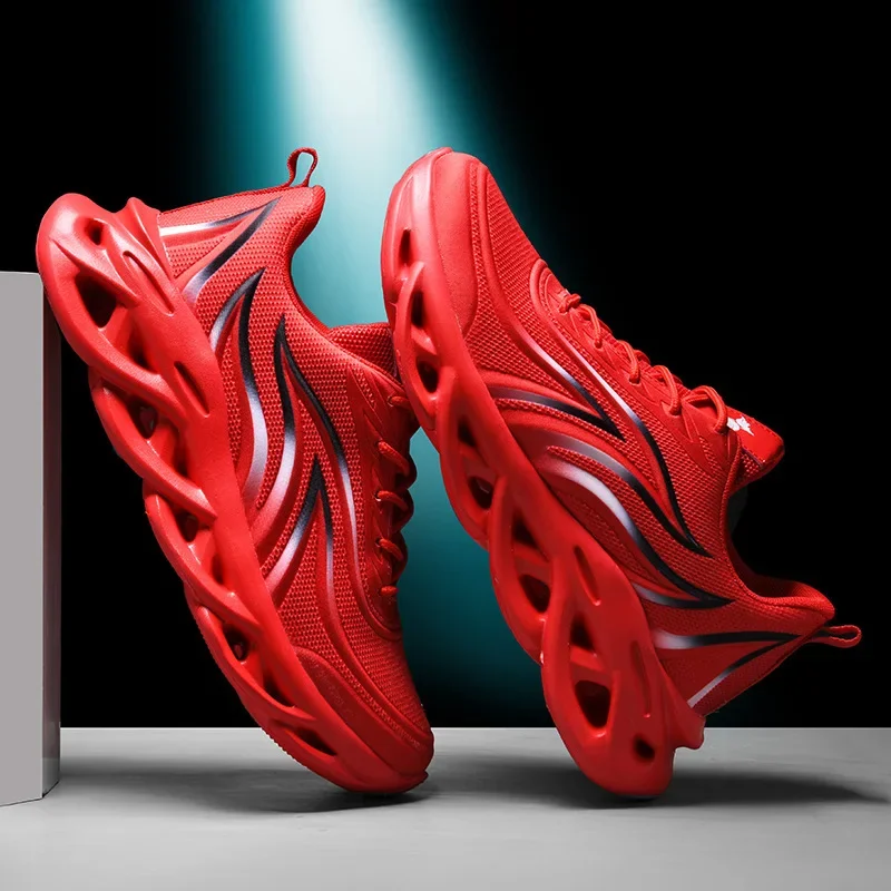 Men Shoes Trainers - แฟชั่นรองเท้าวิ่งผู้ชายเปลวไฟพิมพ์รองเท้าผ้าใบถักกีฬา Blade CUSHIONING Jogging Trainers น้ําหนักเบาขนาด