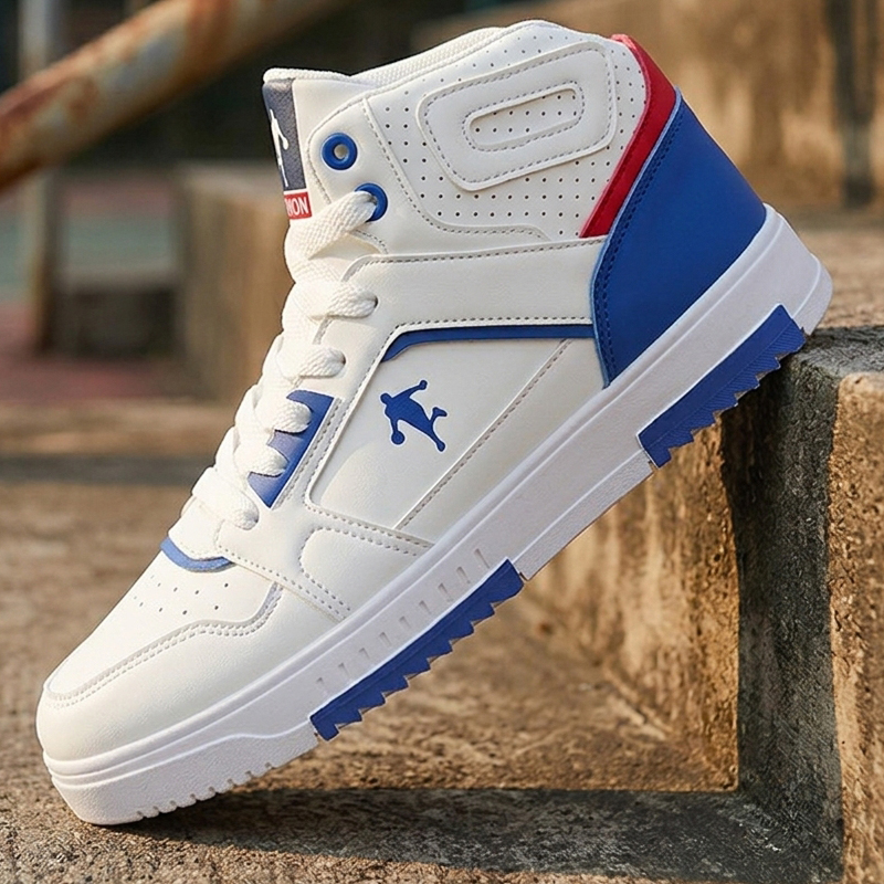 Men Shoes White Colour - รองเท้าผ้าใบสีขาวทรงสูงสำหรับผู้ชาย ดีไซน์สีตัดกัน แบบผูกเชือก สไตล์ลำลอง เหมาะสำหรับสตรีทแวร์