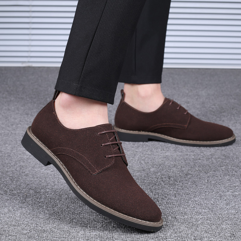 Men'S Shoes Navy Blue - รองเท้าหนังกลับสีน้ำเงินกรมท่าสำหรับผู้ชาย แบบผูกเชือก ส้นเตี้ย เหมาะสำหรับใส่ทำงาน ใส่ลำลอง หรือใส่ในชีวิตประจำวัน