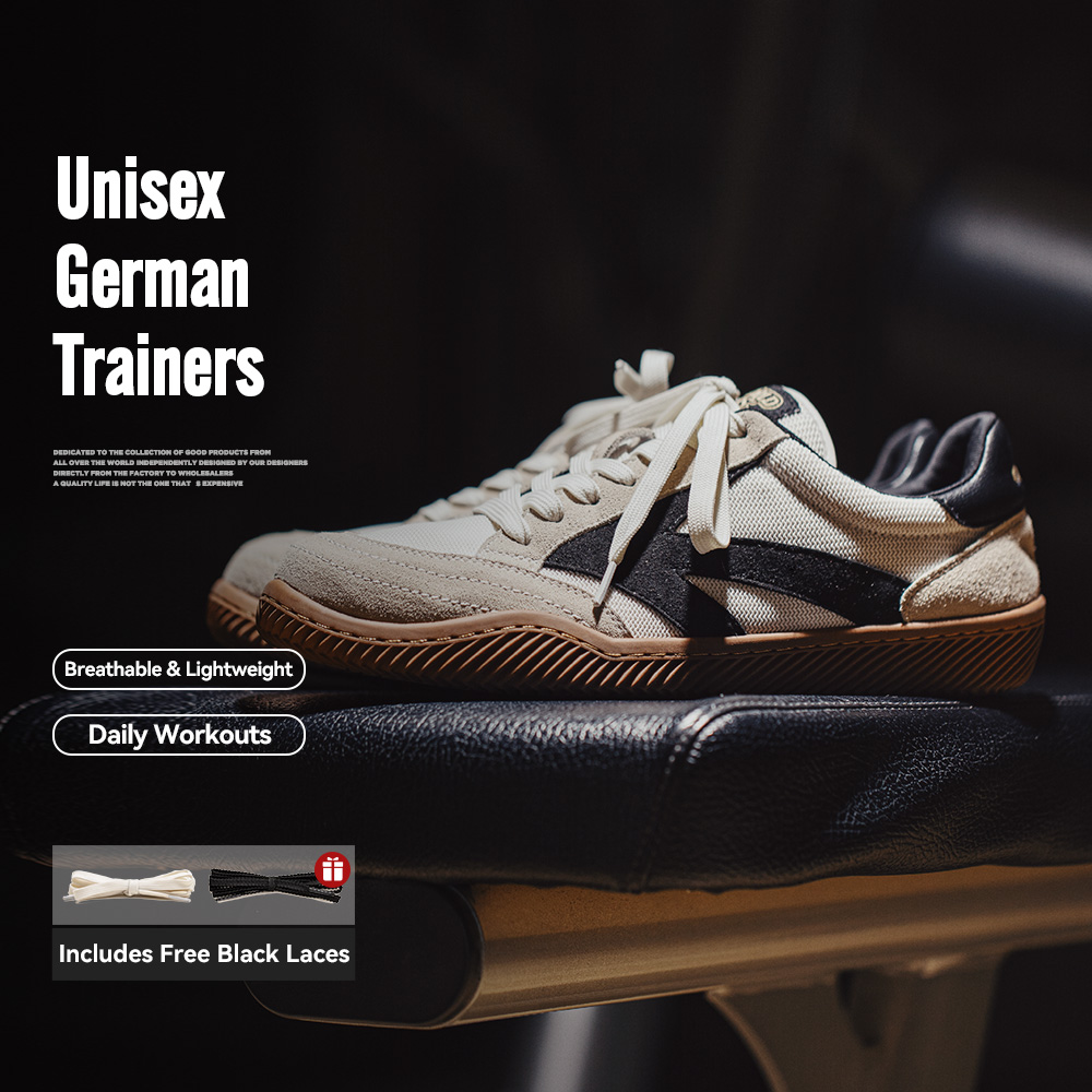 Men Shoes Trainers - รองเท้าผ้าใบสไตล์เยอรมันย้อนยุคแบบแพทช์เวิร์คสำหรับทุกเพศ รุ่นคลาสสิกสีขาวทรงเตี้ย เหมาะสำหรับเล่นกีฬา เทนนิส และกิจกรรมกลางแจ้ง พร้อมเชือกผูก