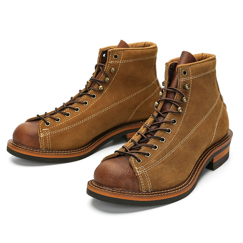 Men'S Shoes Brogues - รองเท้าบูทหนังแท้สไตล์วินเทจสำหรับผู้ชาย แบบ Goodyear สำหรับขี่มอเตอร์ไซค์ ทรงหุ้มข้อสูง แบบ