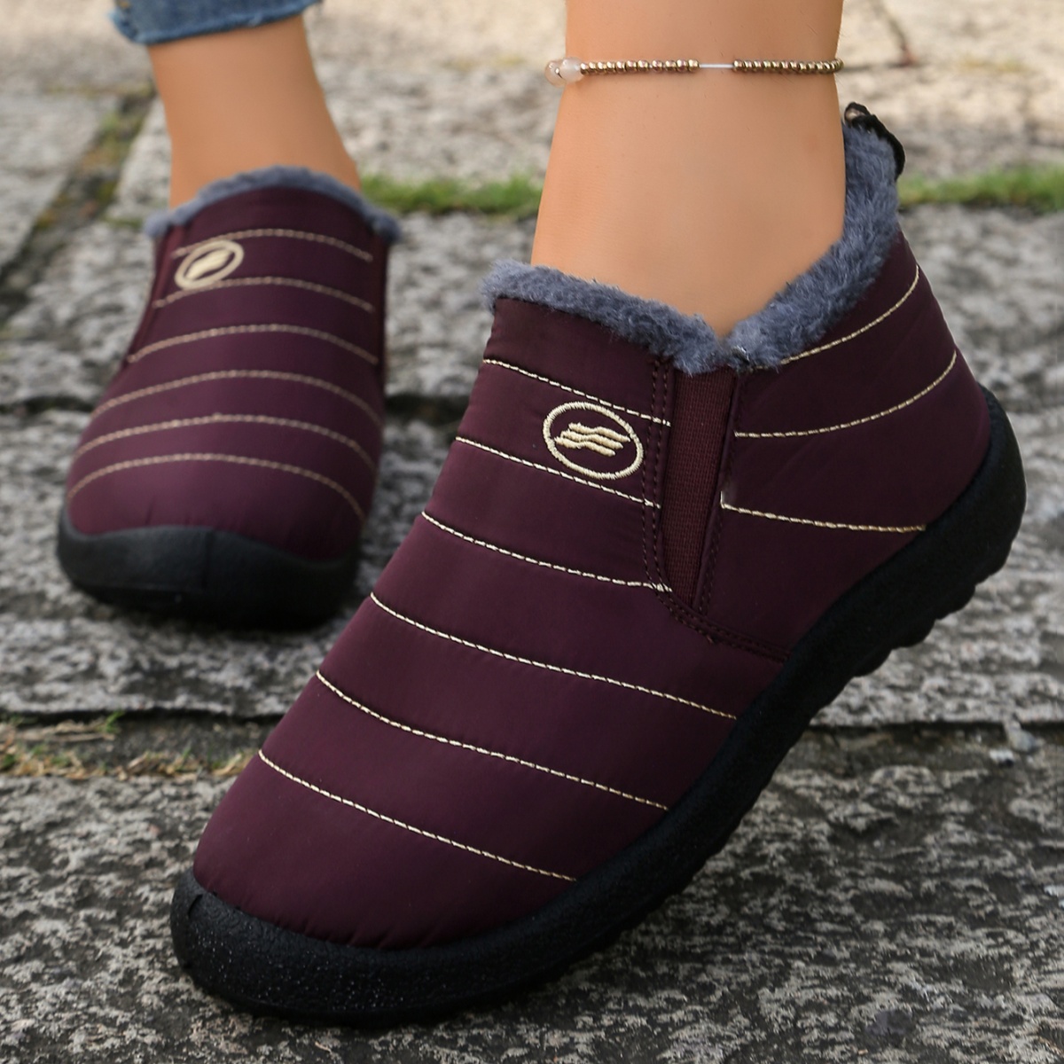 Men Shoes Online - รองเท้าบูทหิมะบุขนสัตว์สำหรับผู้ชาย, รองเท้าบูทข้อเท้ากันน้ำแบบสวม, รองเท้าบูทข้อเท้ากันลื่นที่ให้ความอบอุ่น, รองเท้ากลางแจ้งน้ำหนักเบาใส่สบาย, ดรอปชิปปิ้ง