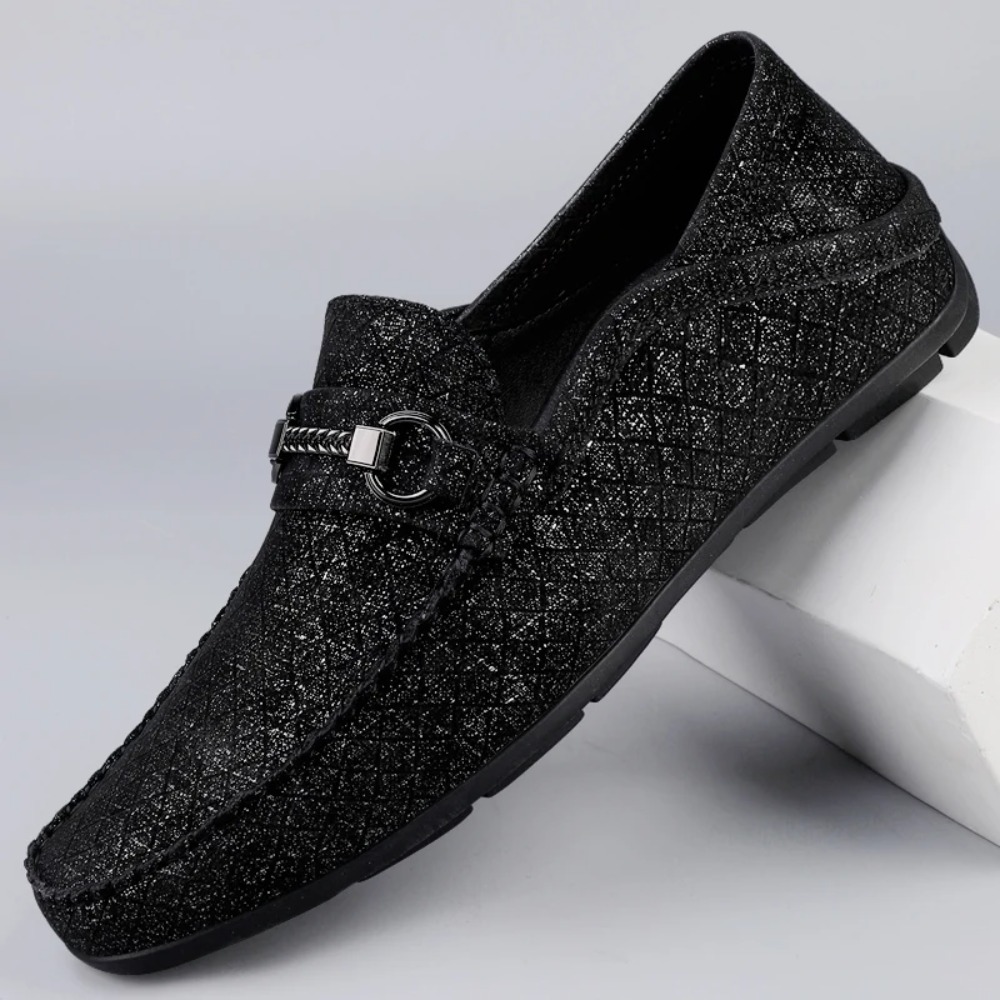 Men Shoes For Wedding - รองเท้าโลฟเฟอร์หนังแท้ผู้ชาย แต่งกลิตเตอร์ หัวมน สวมใส่สบาย เหมาะสำหรับงานแต่งงาน งานปาร์ตี้