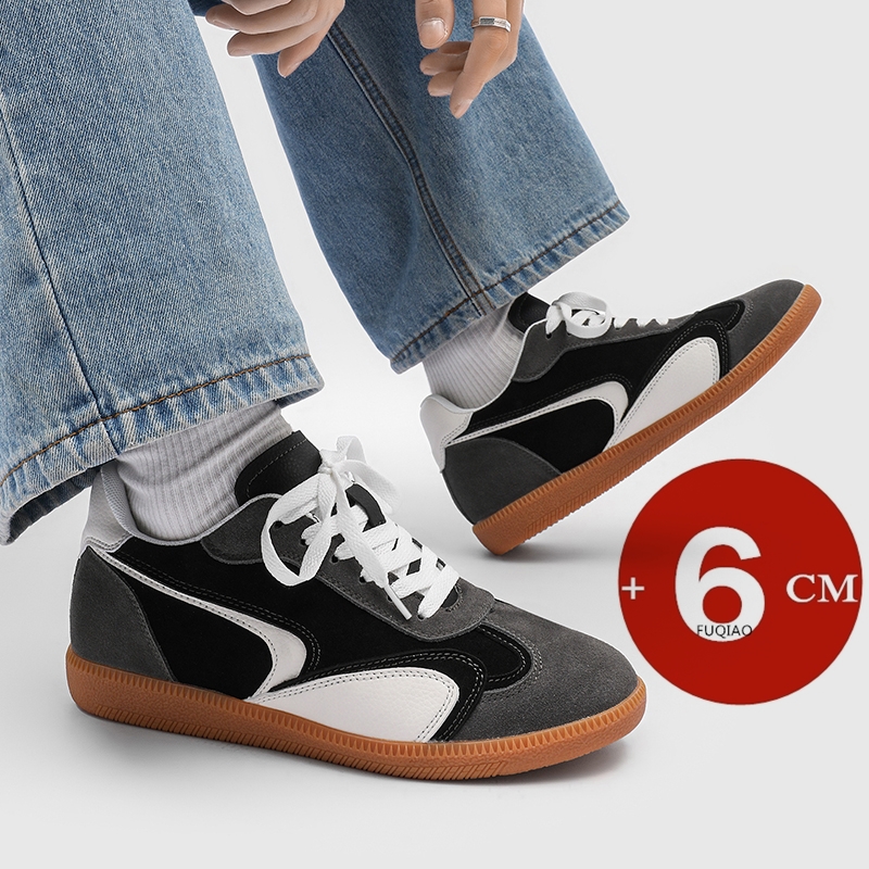 Men Shoes Trainers - รองเท้าผ้าใบเสริมส้น 6 ซม. สำหรับทุกเพศ หนังกลับ สไตล์ลำลอง
