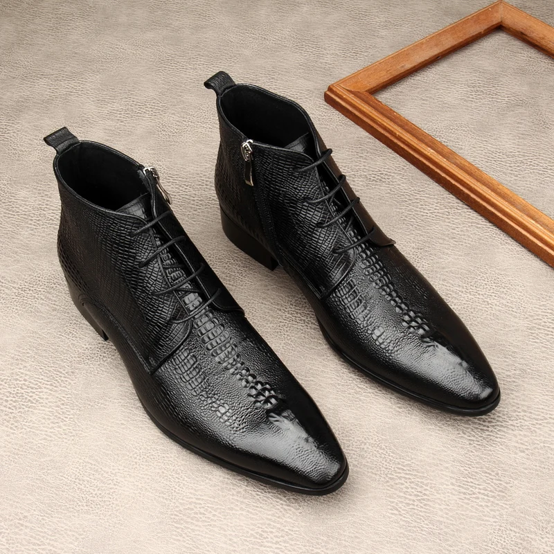 Men Shoes For Wedding - รองเท้าบูทหนังแท้ลายจระเข้สำหรับผู้ชาย งานแฮนด์เมด คุณภาพสูง สำหรับฤดูหนาว ปี 2025
