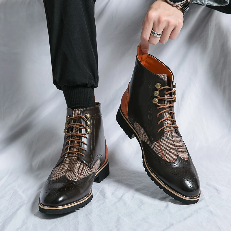 รองเท้าบูทหนังผู้ชายทรงหุ้มข้อ - Men'S Shoes Brogues บทวิจารณ์และราคา