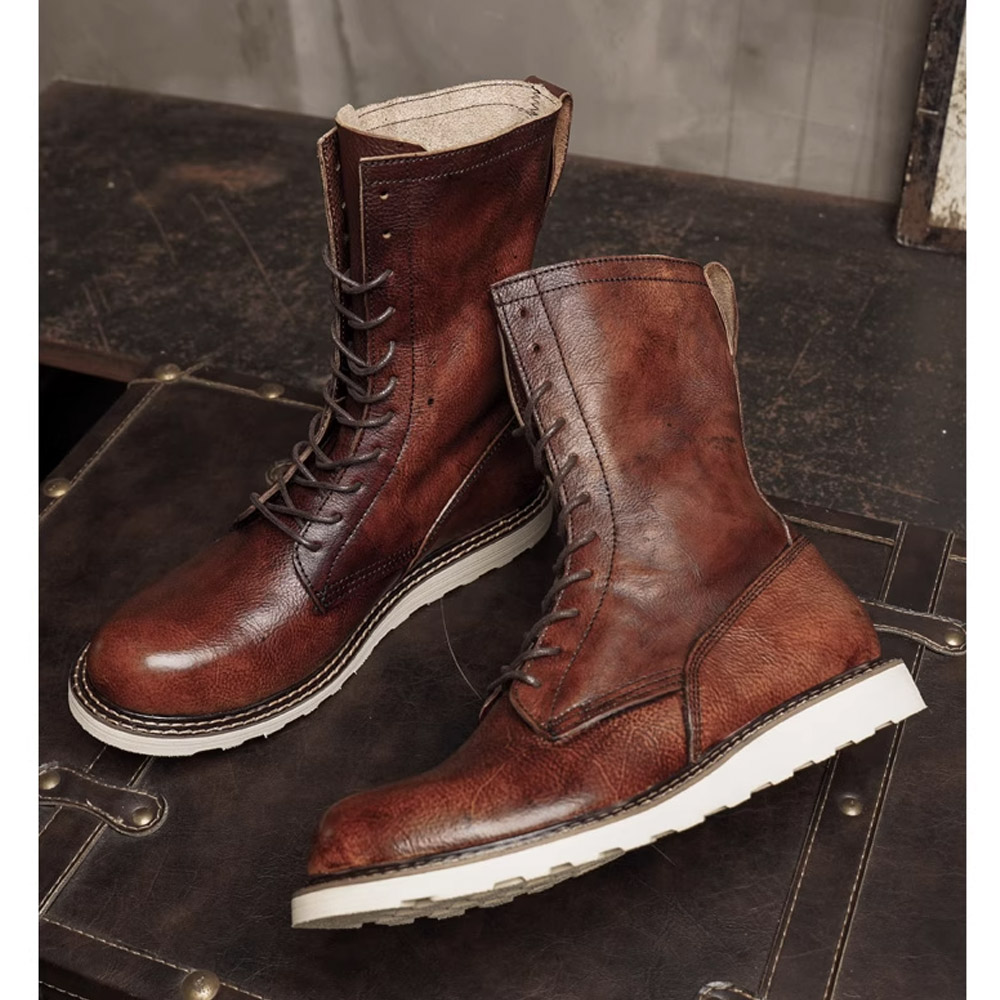 รองเท้าบูทมอเตอร์ไซค์หนังวัวแท - Men'S Shoes Brogues บทวิจารณ์และราคา
