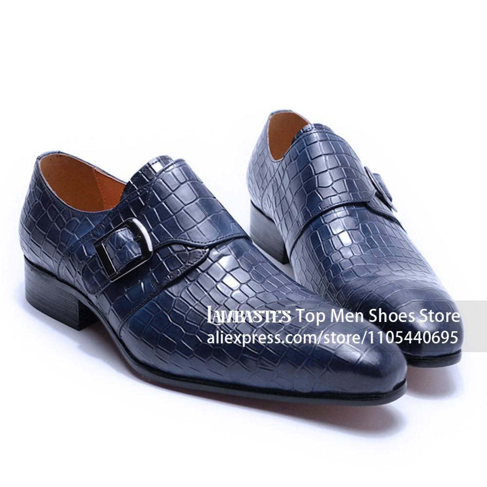 รองเท้าหนังลายจระเข้สีน้ำเงินก - Men'S Shoes Navy Blue บทวิจารณ์และราคา