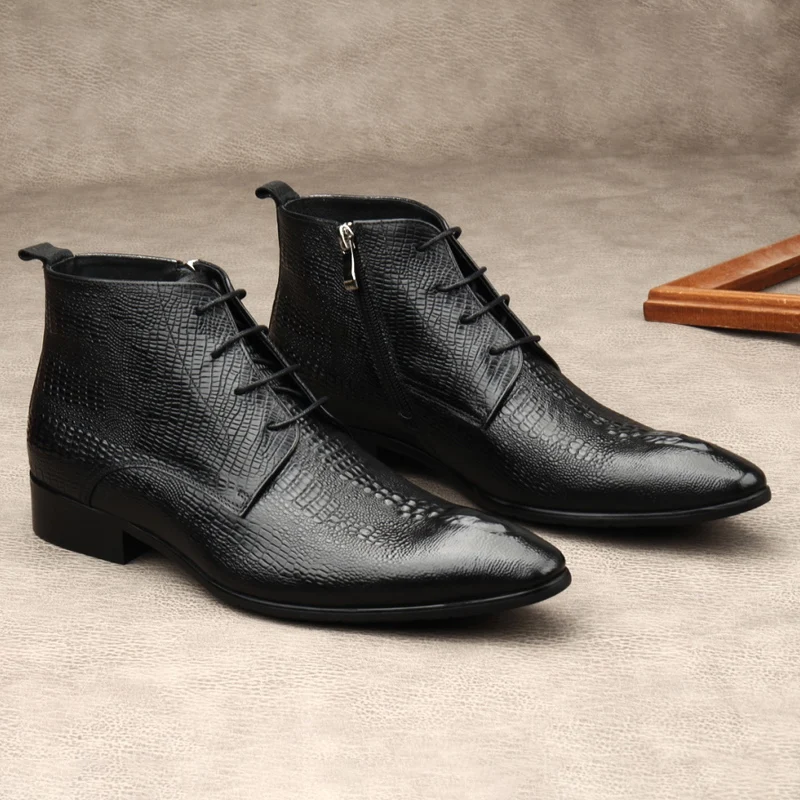 รองเท้าบูทหนังแท้ลายจระเข้สำหร - Men Shoes For Wedding บทวิจารณ์และราคา