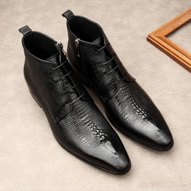 รองเท้าบูทหนังแท้ลายจระเข้สำหร - Men Shoes For Wedding บทวิจารณ์และราคา